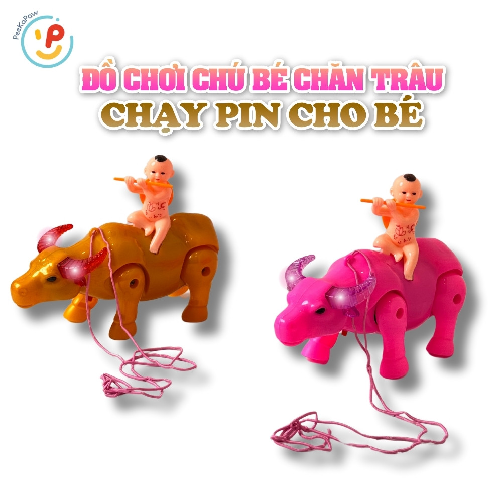 Đồ chơi Chú bé chăn Trâu dắt Trâu chạy xung quanh dây cột có nhạc và đèn PeeKaPaw Toys