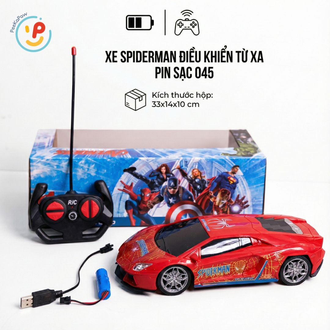 Xe Spiderman điều khiển từ xa pin sạc 045 PeeKaPaw Toys
