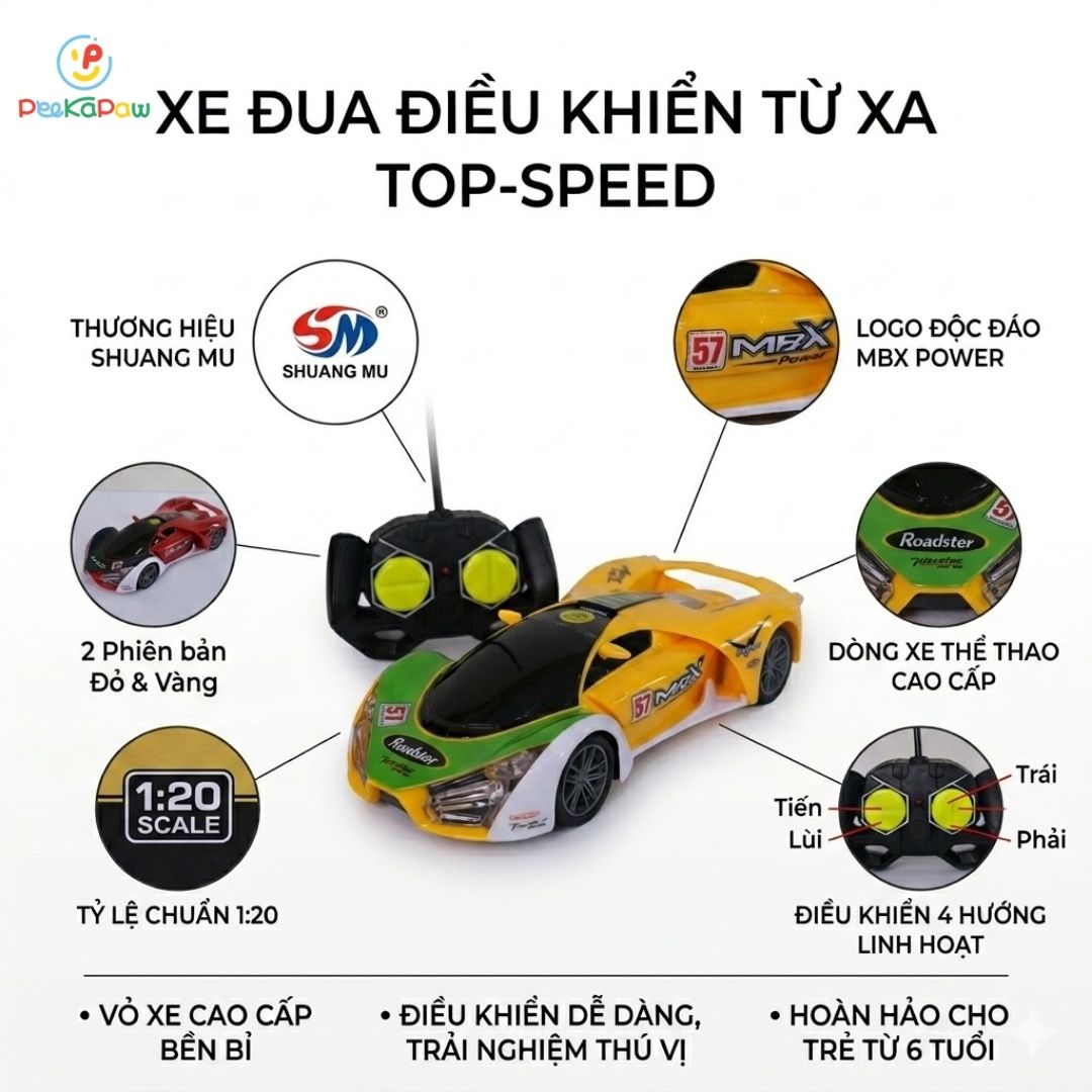 Xe đua tốc độ cao kiểu dáng thể thao điều khiển từ xa 565-X22 PeeKaPaw Toys