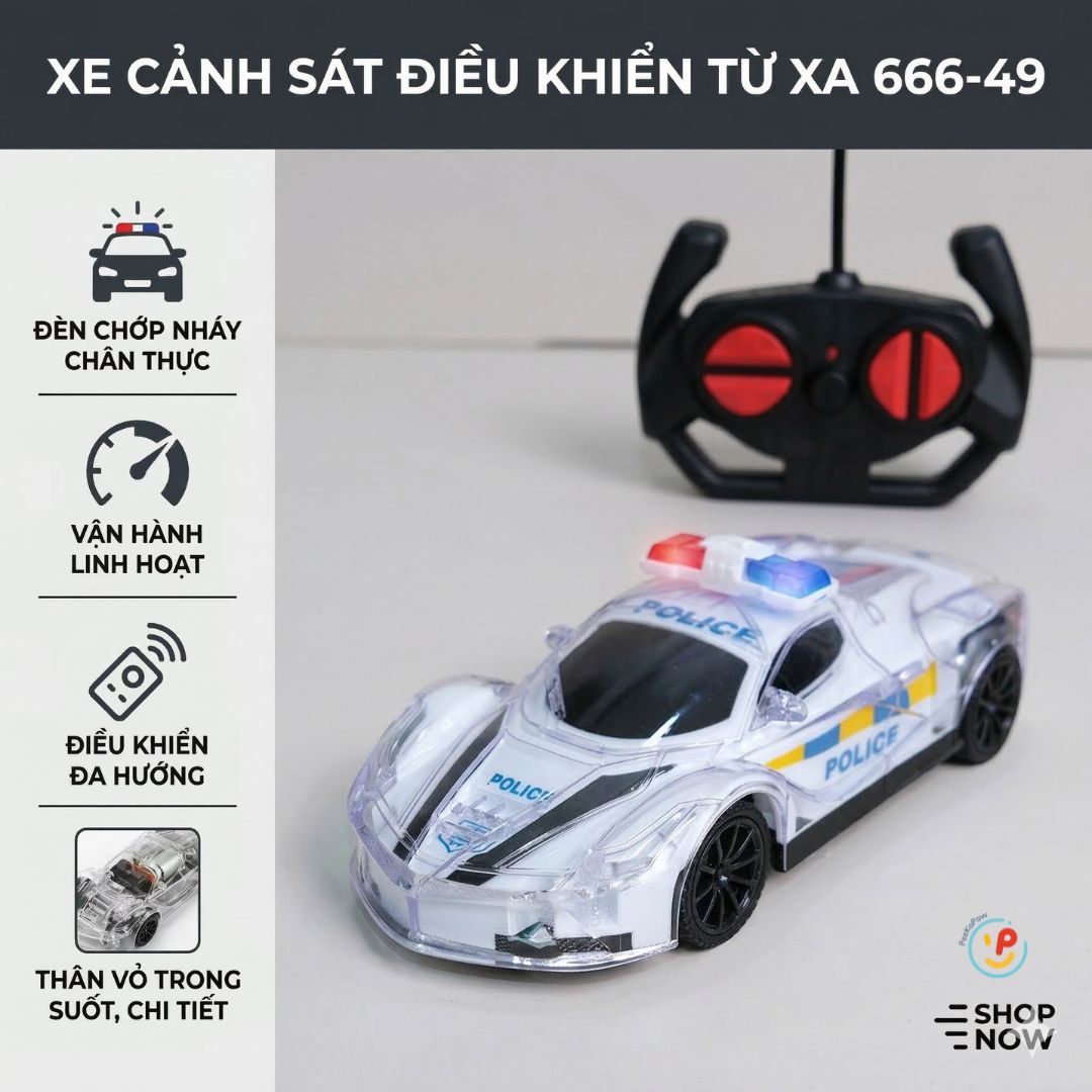 Xe cảnh sát điều khiển từ xa có đèn LED 666-47 PeeKaPaw Toys