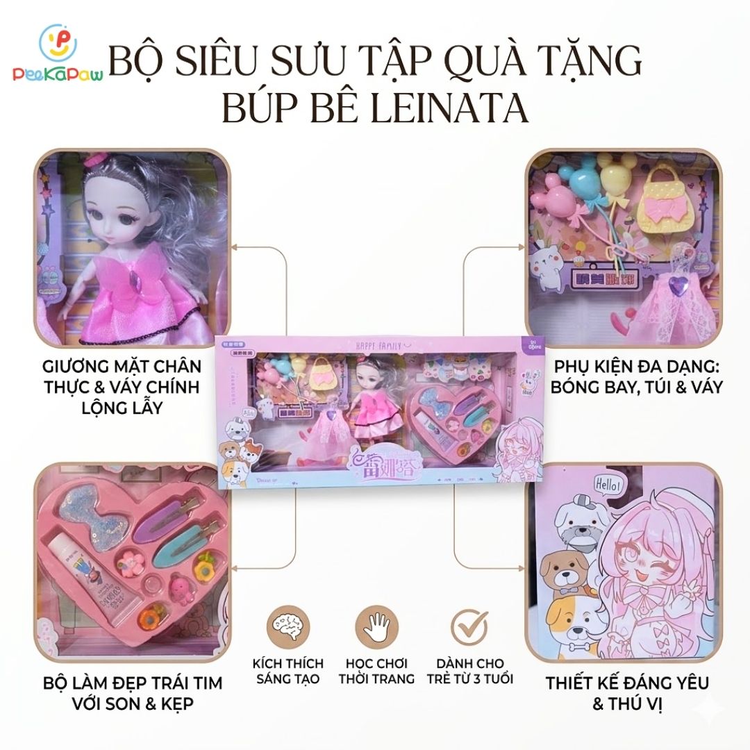 Búp Bê Leinata Kèm Phụ Kiện Trang Điểm Thời Trang 678-33 PeeKaPaw Toys