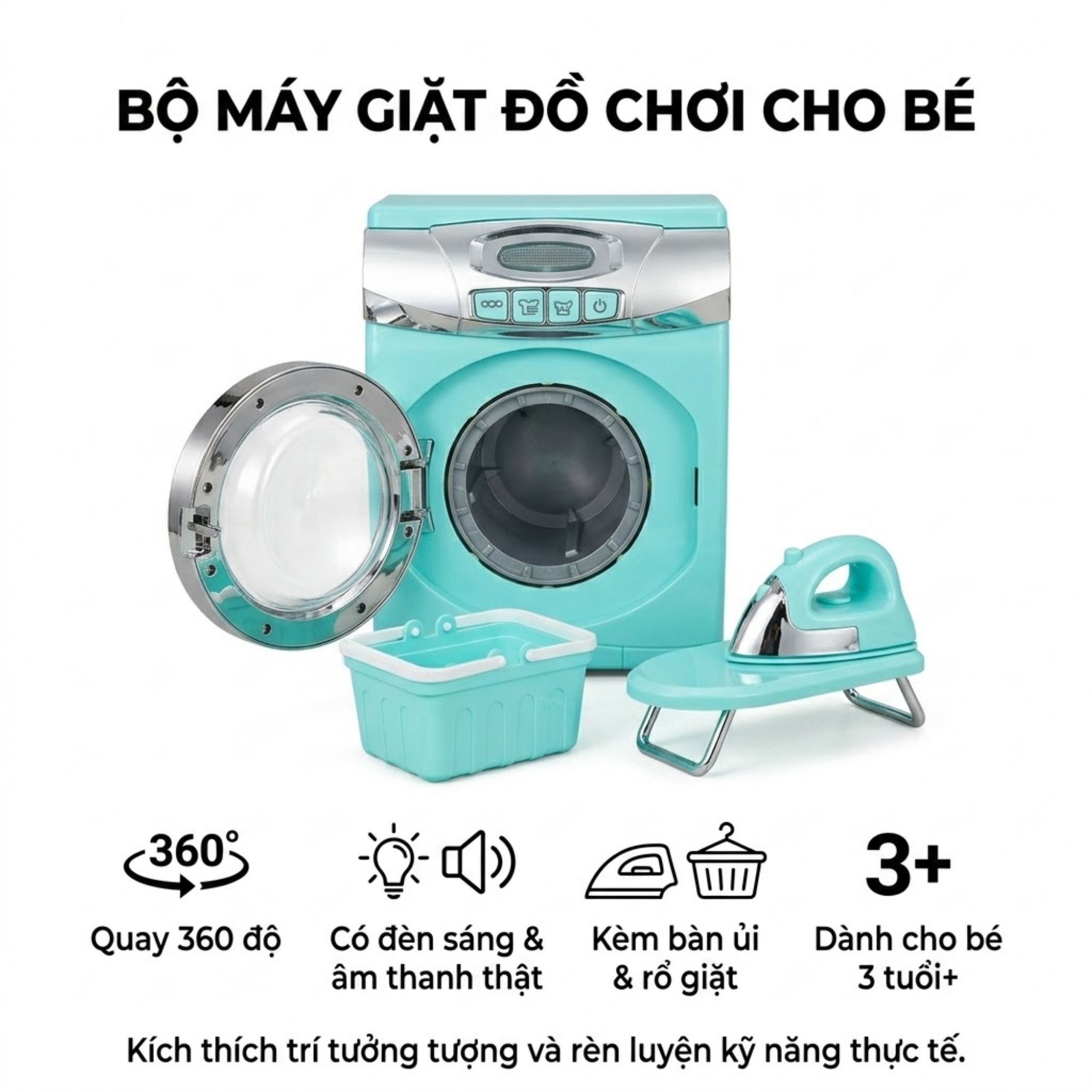 Máy Giặt Đồ Chơi Cho Bé Có Đèn Âm Thanh Kèm Bàn Ủi Rổ Giặt A1001-3 PeeKaPaw Toys
