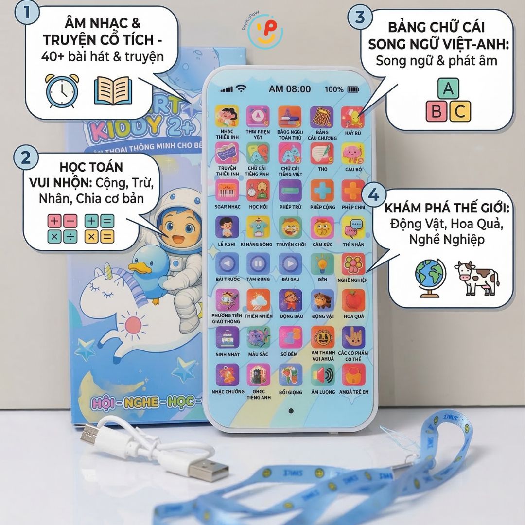 Điện thoại đồ chơi thông minh có nhạc đọc truyện học toán tiếng Việt cho bé 40 phím PeeKaPaw Toys