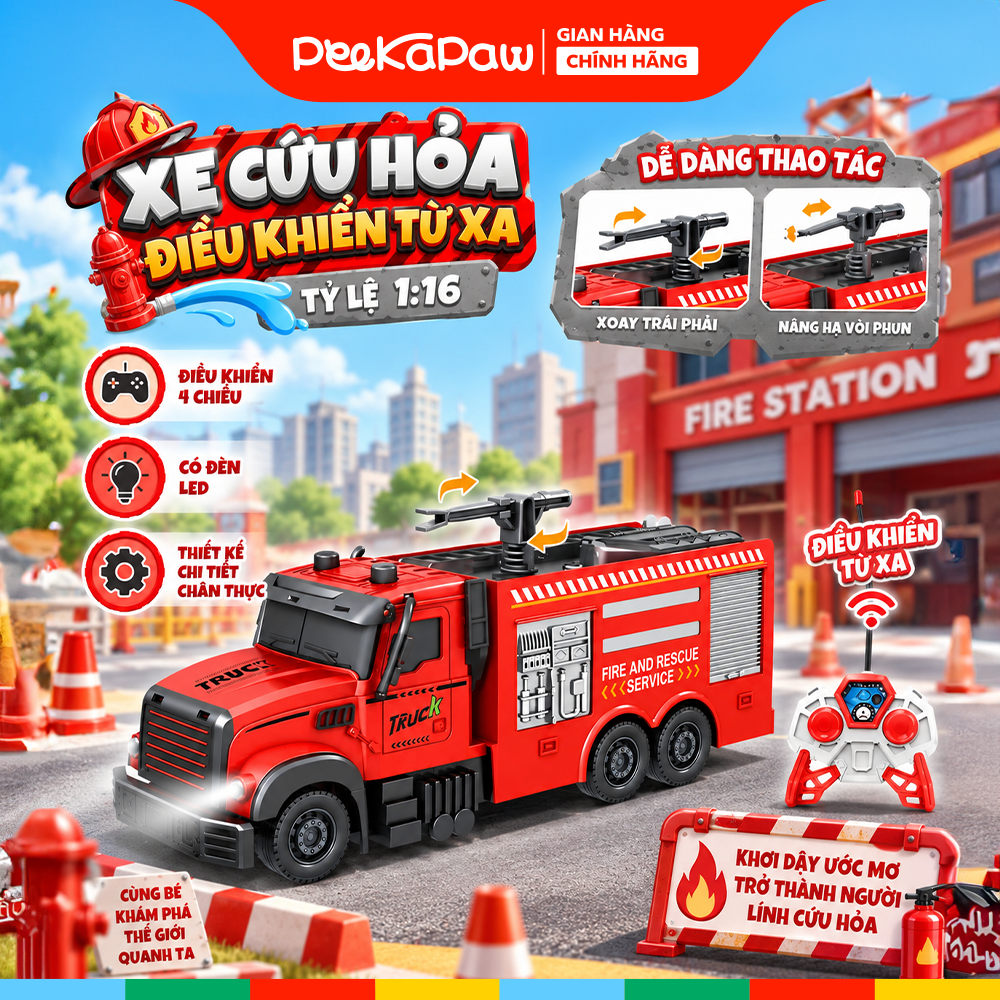 Xe điều khiển mẫu xe công trình xe cứu hoả 6677 PeeKaPaw Toys