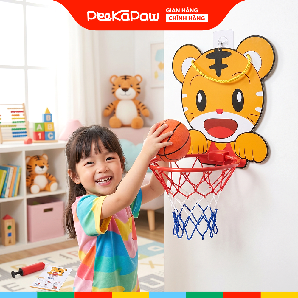 Bộ bóng rổ hổ con mini treo tường kèm bóng bơm và lưới rổ 666-6BR PeeKaPaw Toys