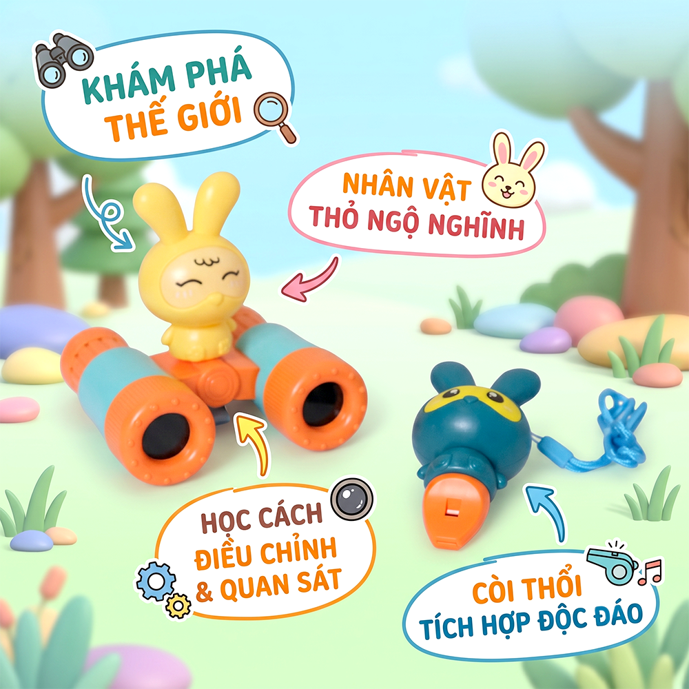 Ống nhòm kèm còi thổi Thỏ Con có dây đeo PeeKaPaw Toys