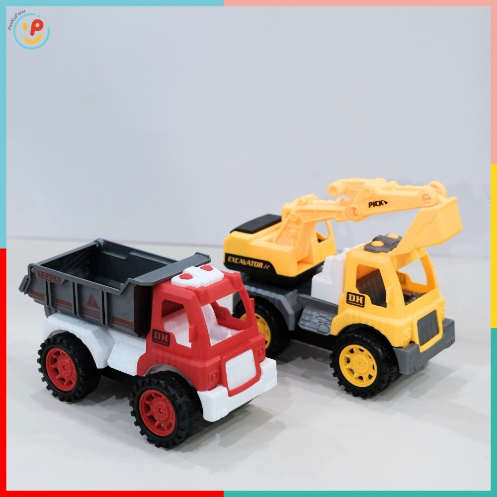Hộp 2 Xe Công Trình Trớn Xe Ben Xe Cẩu Đồ Chơi Cho Bé 090-85 PeeKaPaw Toys
