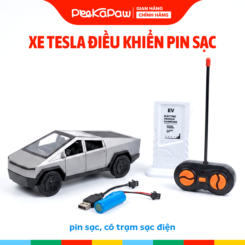 Xe Tesla điều khiển pin sạc có trạm sạc USB 158-8 PeeKaPaw Toys