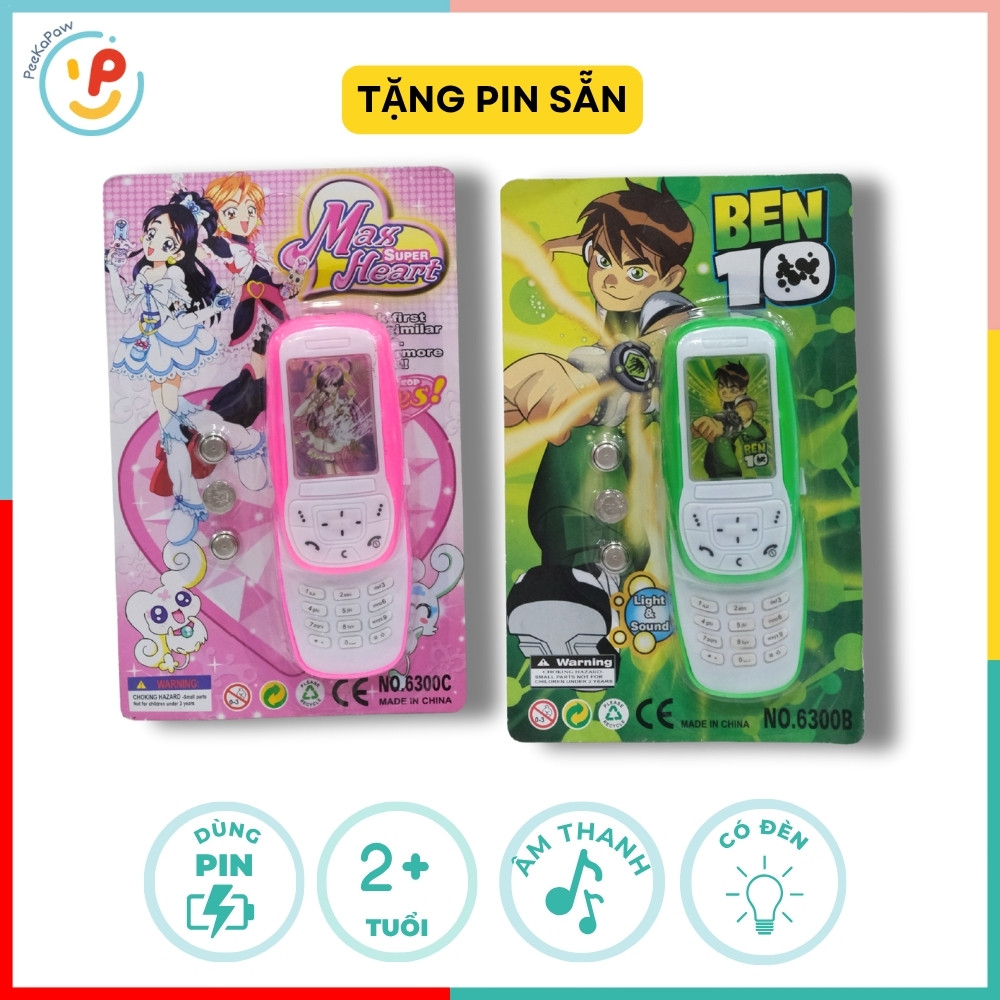 Điện thoại đồ chơi nắp trượt có đèn nhạc kèm pin 6300 PeeKaPaw Toys