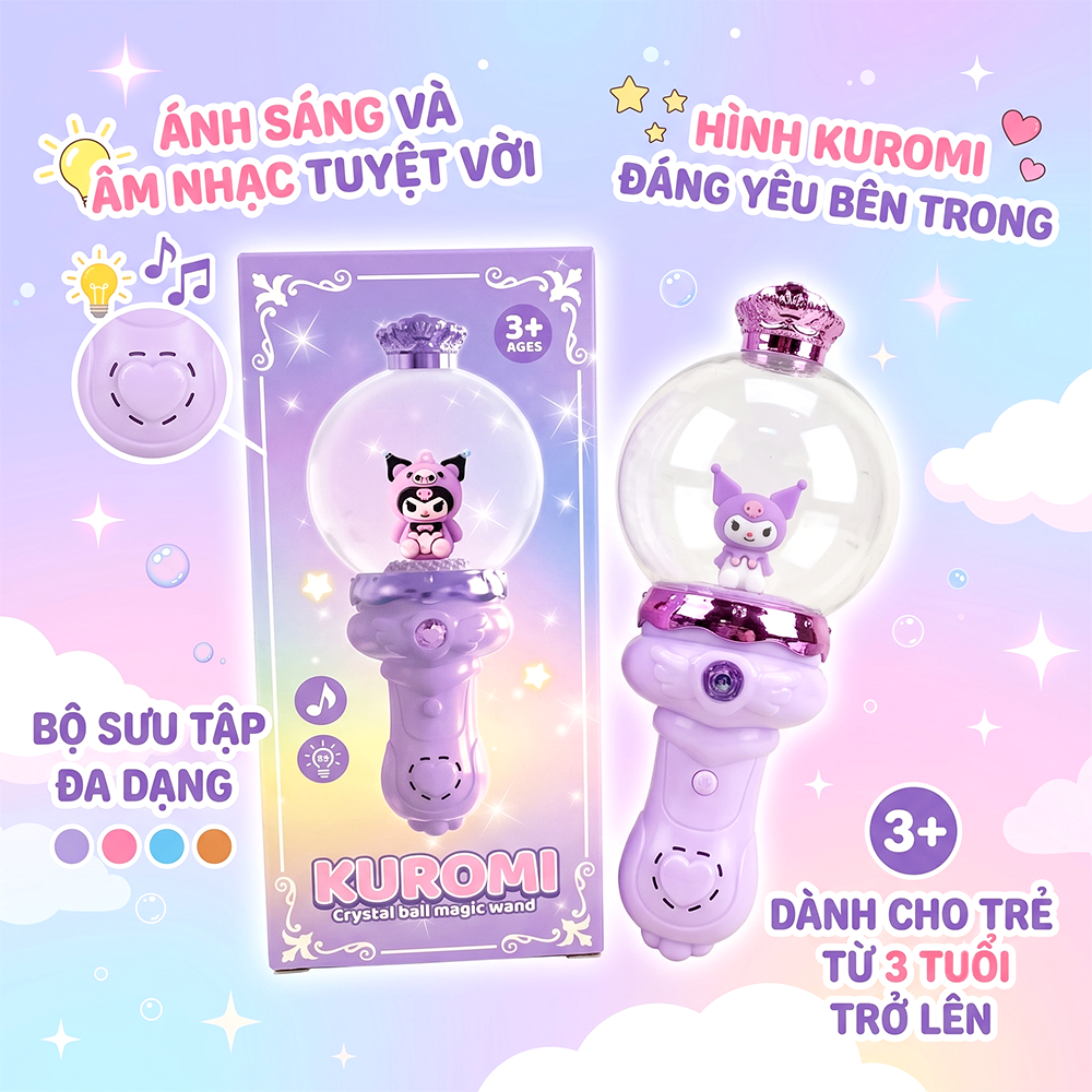 Gậy phép thuật Kuromi tím có đèn và nhạc cho bé 839M-2 PeeKaPaw Toys