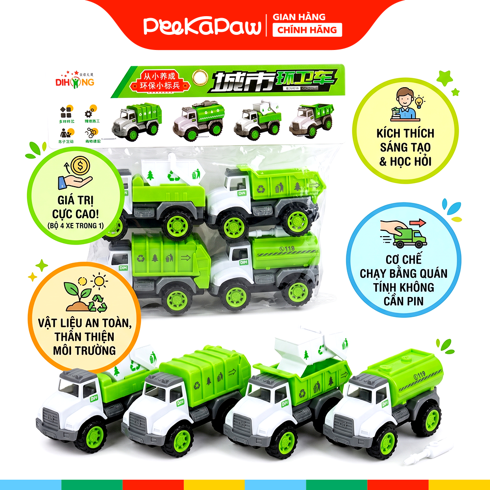 Túi 4 xe môi trường chạy đà trớn 090-69 PeeKaPaw Toys