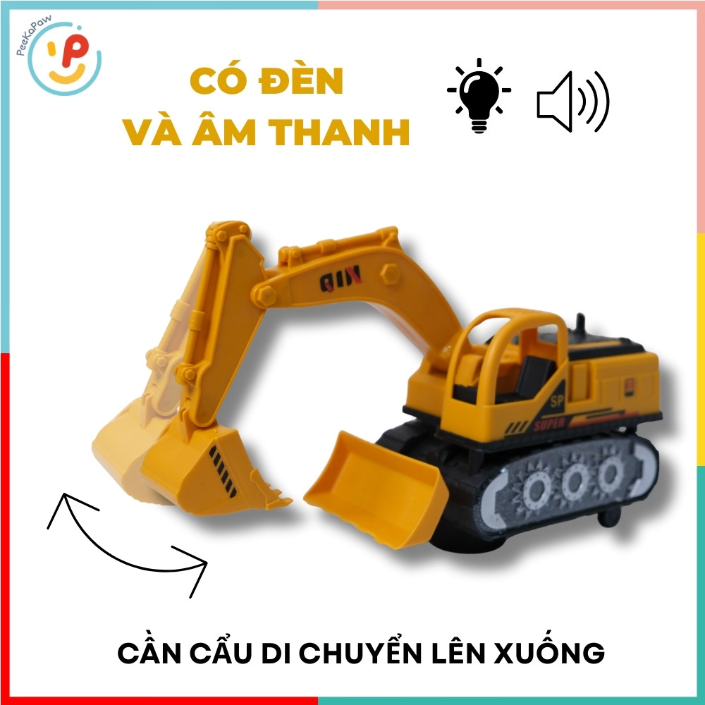 Xe Xúc Công Trình Chạy Pin 6290 Có Đèn Âm Thanh Cần Cẩu Nâng Hạ PeeKaPaw Toys