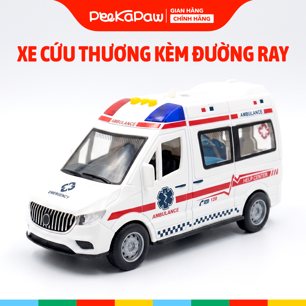 Xe cứu thương kèm đường ray ô tô mở cửa thân xe 708-7 PeeKaPaw Toys