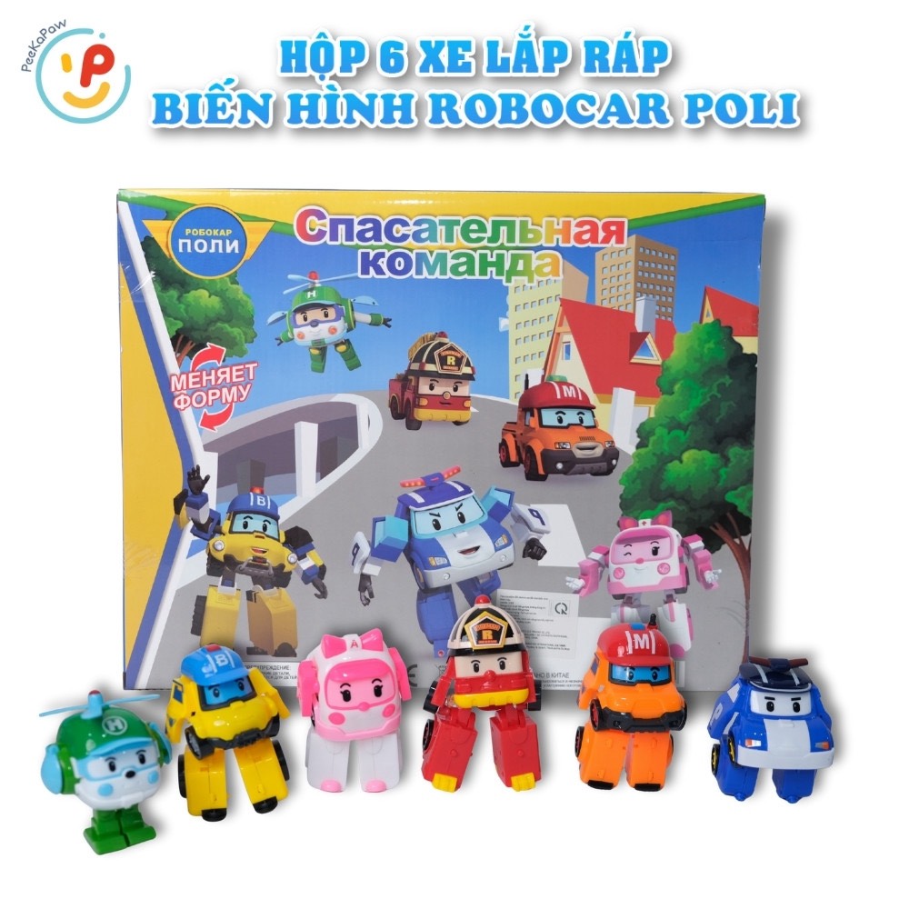Bộ 6 Xe Robot Biến Hình Robocar Poli 2in1 335 PeeKaPaw Toys