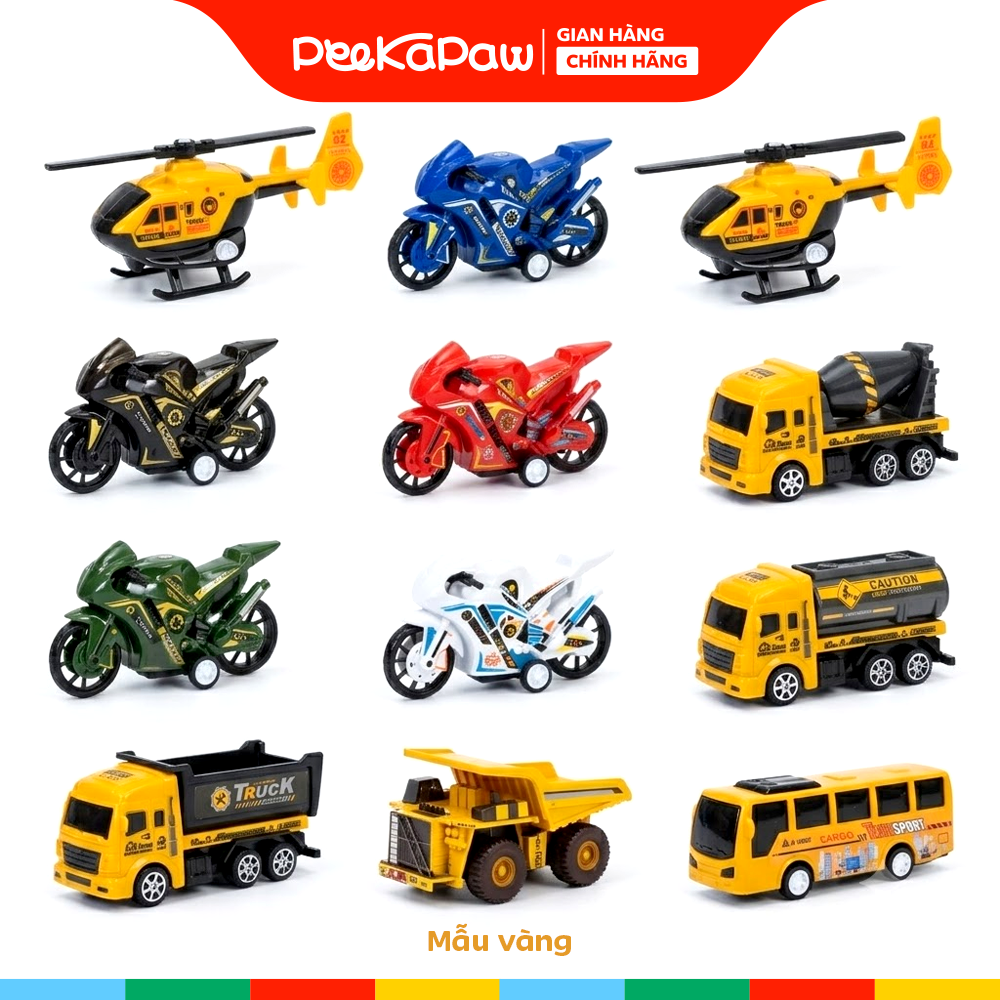 Vỉ 12 chiếc xe cảnh sát và máy bay chạy trớn BQ600-15 PeeKaPaw Toys