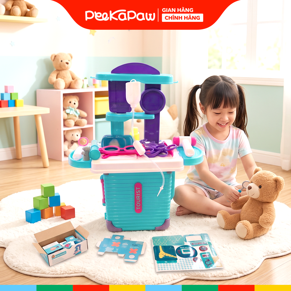 Vali đồ chơi dụng cụ bác sĩ dựng trạm khám di động 008-305A PeeKaPaw Toys