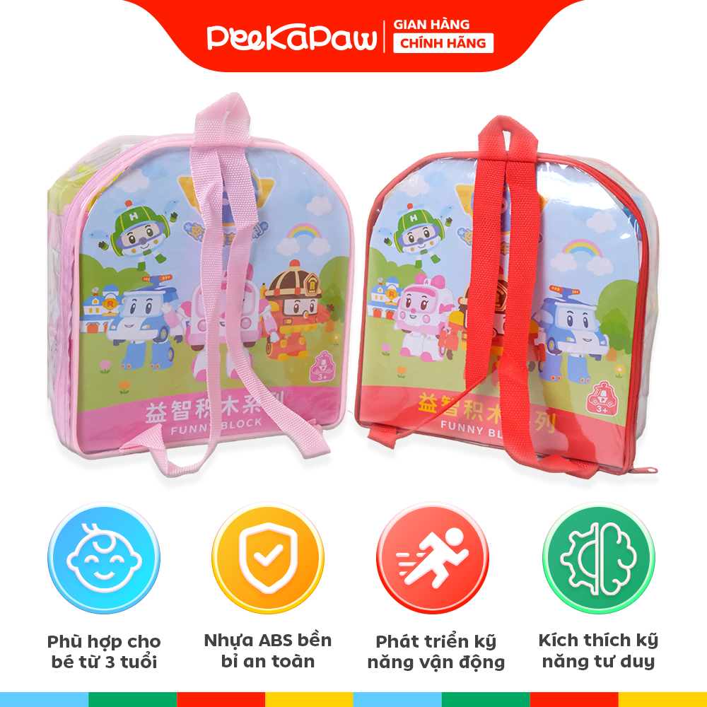 Ba lô đồ chơi lắp ráp xếp hình khối to 52 chi tiết nhân vật Robot Poli 3635 PeeKaPaw Toys