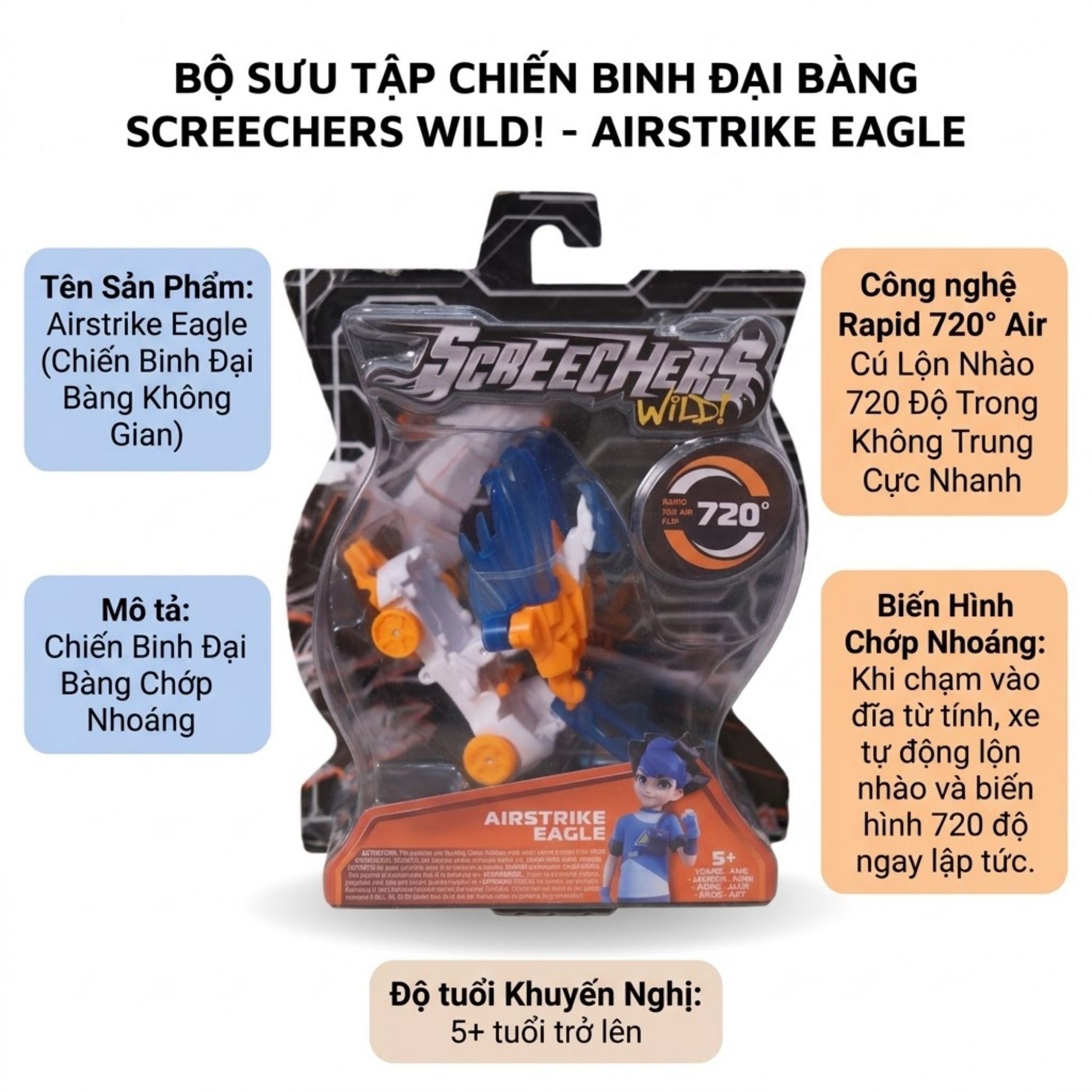 Xe Biến Hình Screechers Wild 720 Độ Tự Động Biến Hình PeeKaPaw Toys