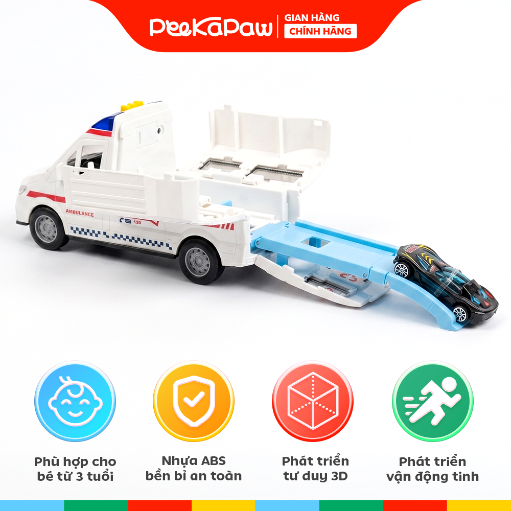 Xe cứu thương kèm đường ray ô tô mở cửa thân xe 708-7 PeeKaPaw Toys