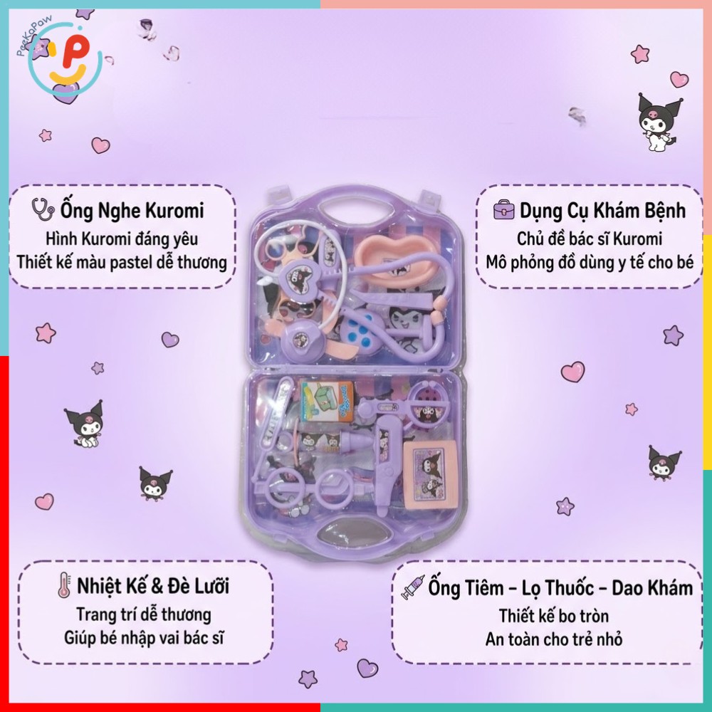 Vỉ đồ chơi nhập vai bác sĩ dụng cụ khám bệnh Kuromi 3433-18 PeeKaPaw Toys