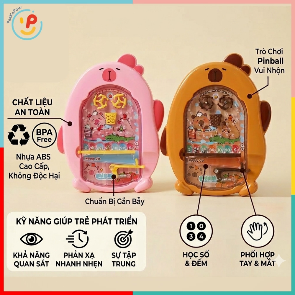 Đồ chơi tuổi thơ bắn bi sắt mê cung Pinball hình Capybara 6612A PeeKaPaw Toys