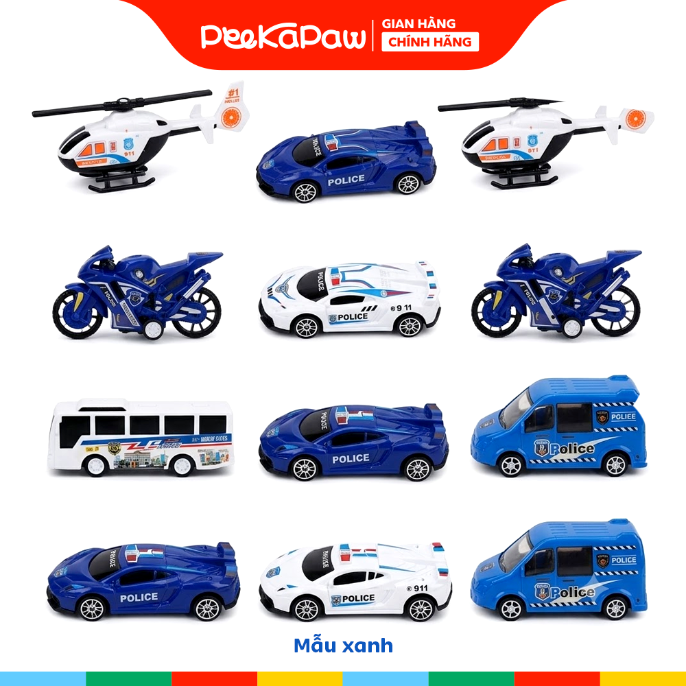 Vỉ 12 chiếc xe cảnh sát và máy bay chạy trớn BQ600-15 PeeKaPaw Toys