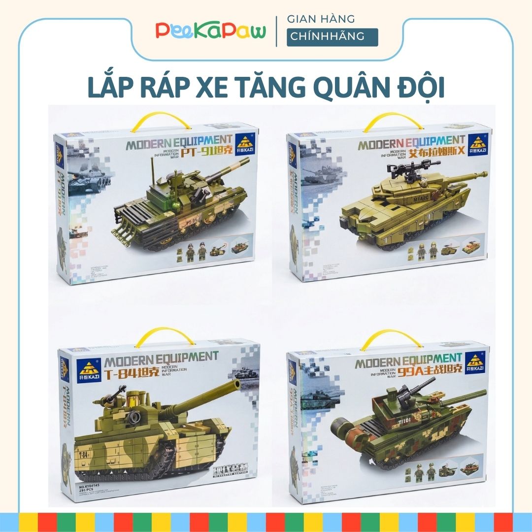 Bộ Lắp Ráp Xe Tăng Quân Đội KAZI Mô Hình Xe Tăng Chiến Đấu Có Lính PeeKaPaw Toys