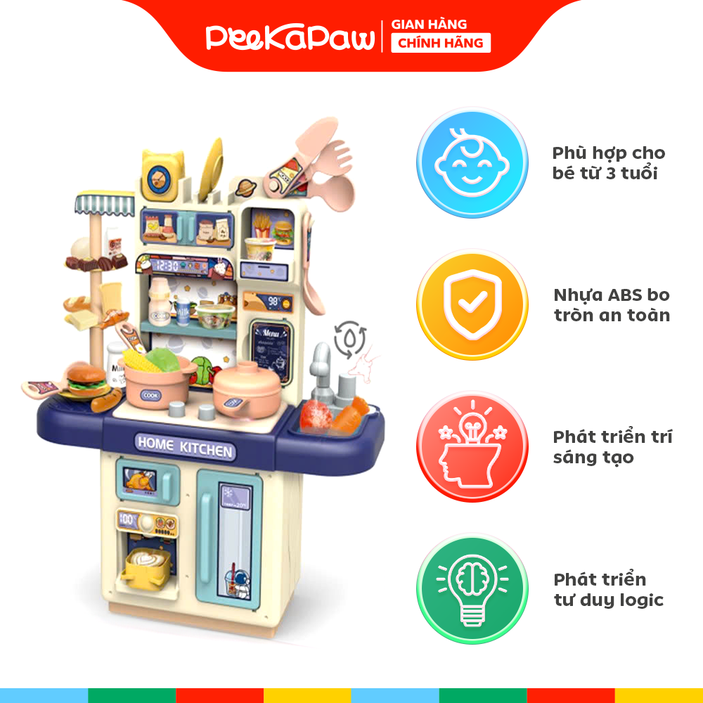Đồ chơi nhà bếp kệ bếp dùng pin có khói bồn rửa thực phẩm cao 36cm PeeKaPaw Toys