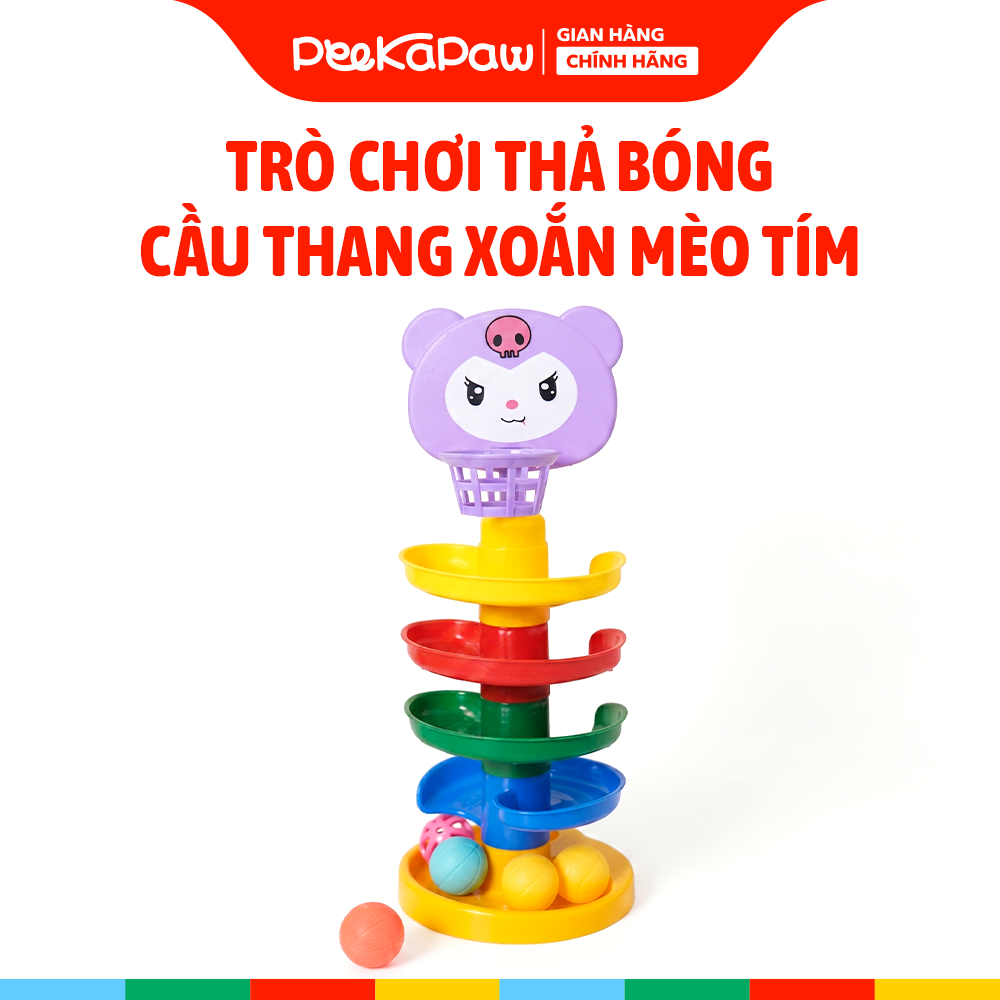 Trò chơi thả bóng cầu thang xoắn mèo tím 5 tầng 029 PeeKaPaw Toys
