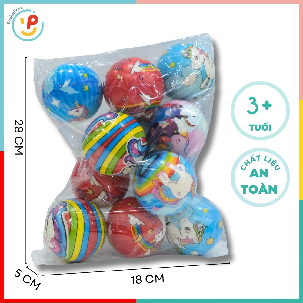 Bóng Mềm Cao Su Đàn Hồi 6cm Hình Kỳ Lân Dễ Thương Túi 12 Trái PeeKaPaw Toys