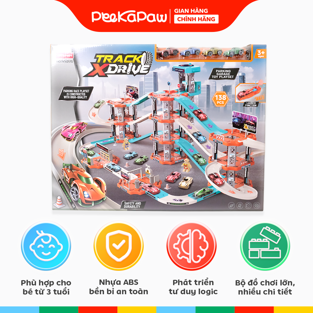 Bộ lắp ráp đường ray xe đua 3 tháp 3 tầng 138 chi tiết 17S PeeKaPaw Toys