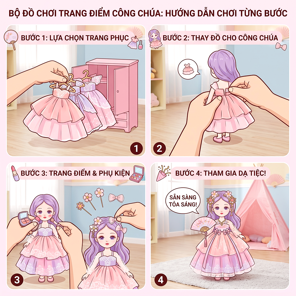 Hộp búp bê công chúa và phụ kiện váy thời trang 60cm 009-14 PeeKaPaw Toys