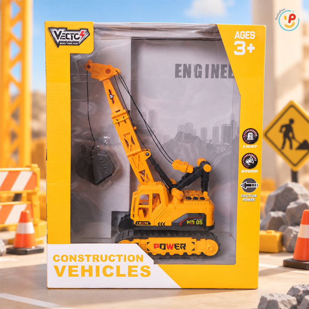 Xe cẩu đồ chơi hộp 40cm có đèn xoay 360 độ chính hãng Vector VT105 PeeKaPaw Toys