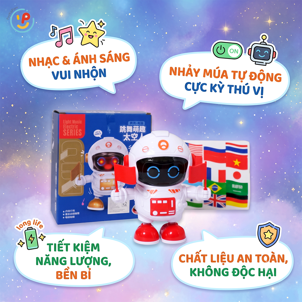 Phi hành gia robot cầm cờ nhảy múa kèm sticker lá cờ nhiều quốc gia 628-73 PeeKaPaw Toys