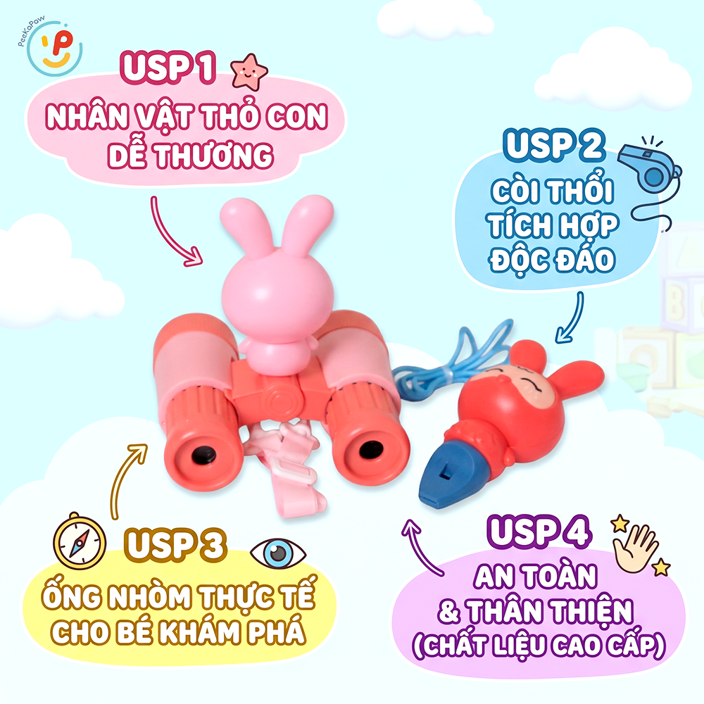 Ống nhòm kèm còi thổi Thỏ Con có dây đeo PeeKaPaw Toys