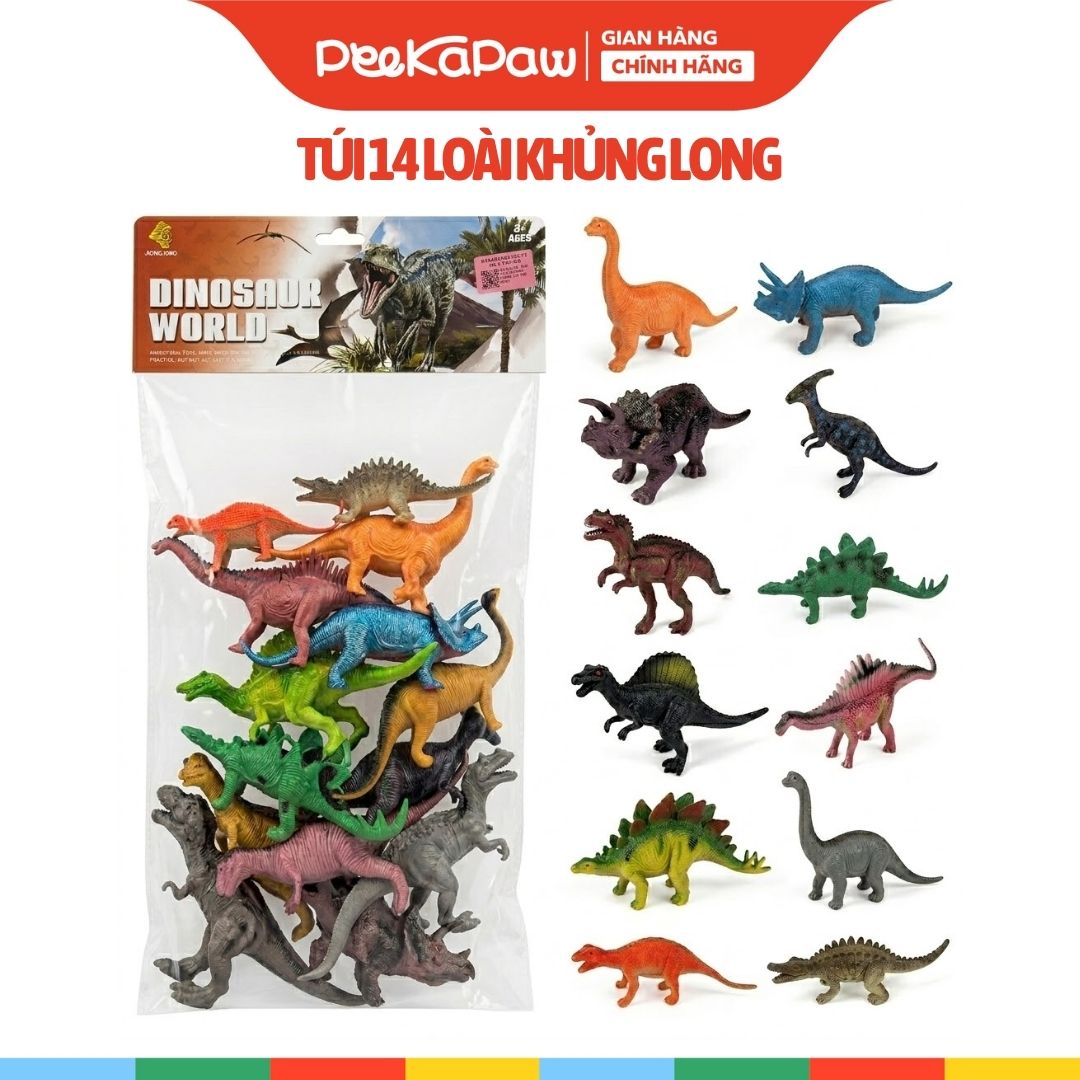 Túi 14 khủng long mô hình cho bé khám phá thế giới động vật 714-26 PeeKaPaw Toys
