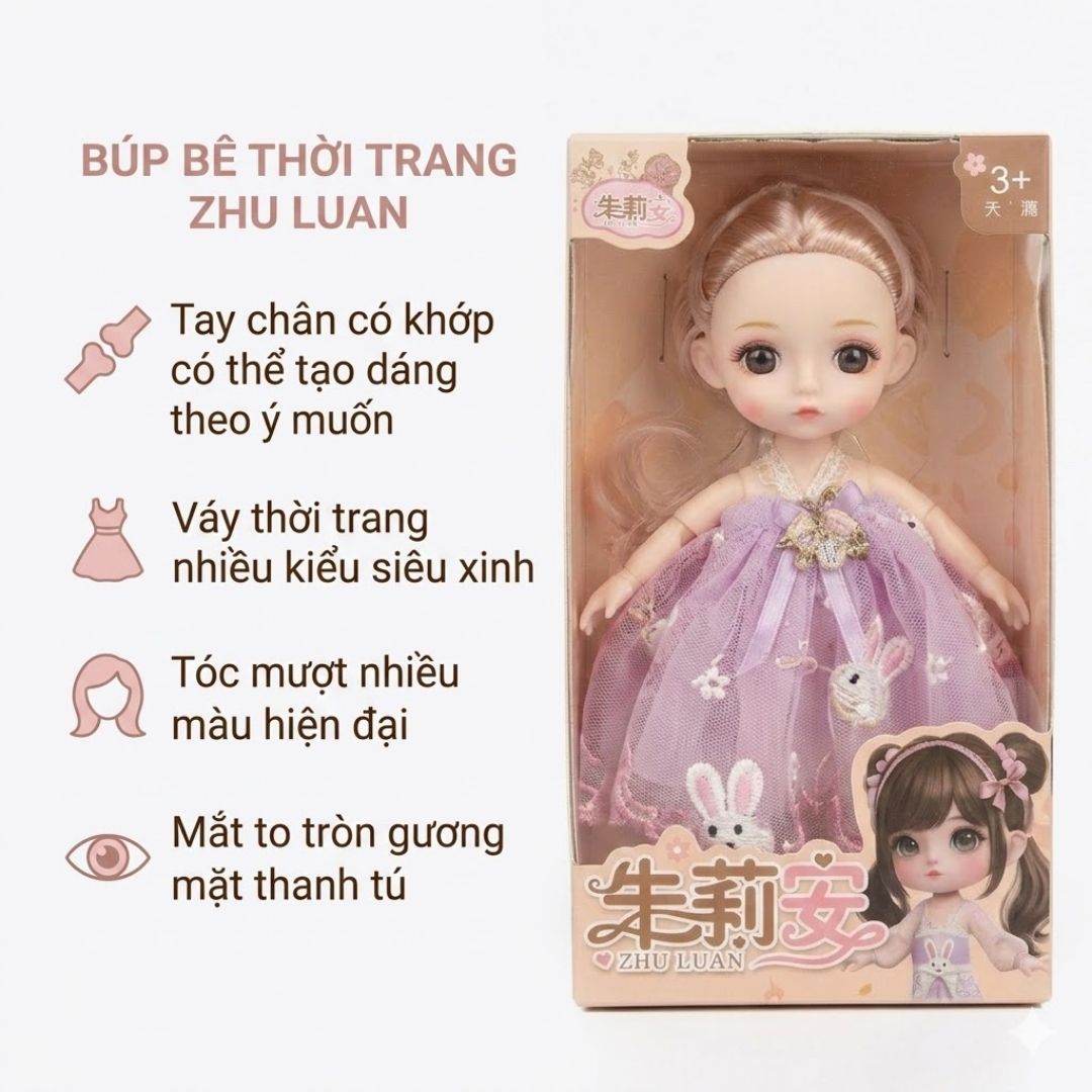 Búp bê công chúa có khớp tay chân váy thời trang 299-13B PeeKaPaw Toys