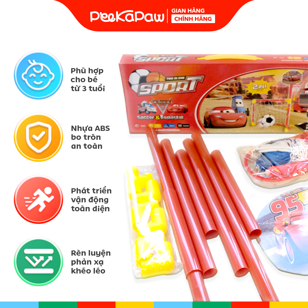 Hộp khung thành bóng rổ 2in1 đồ chơi vận động thể chất cho bé PeeKaPaw Toys