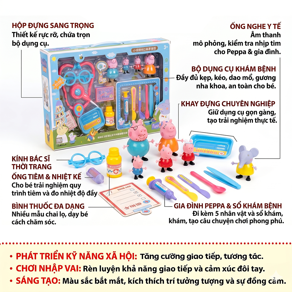 Đồ Chơi Mô Hình Gia Đình Heo Hồng Làm Bác Sĩ