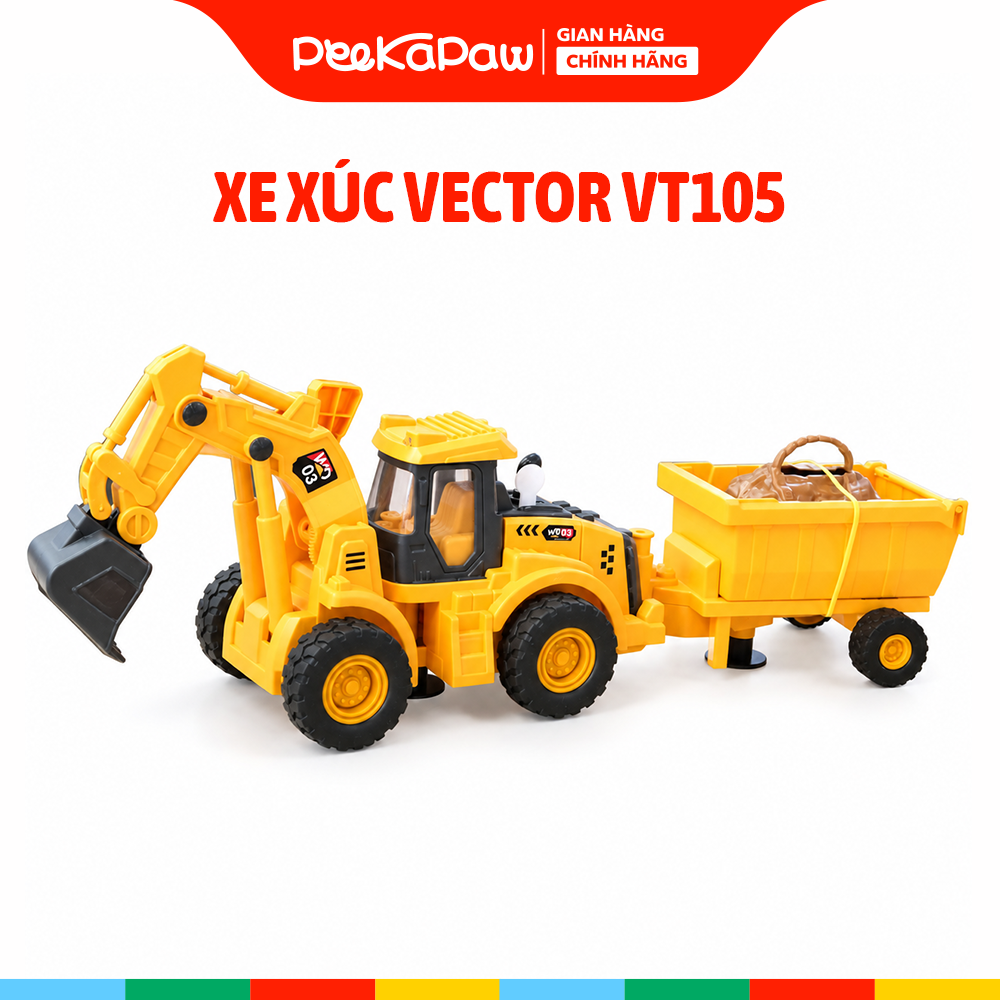 Xe xúc chở gỗ đồ chơi dài 40cm có đèn xoay 360 độ chính hãng Vector VT103 PeeKaPaw Toys