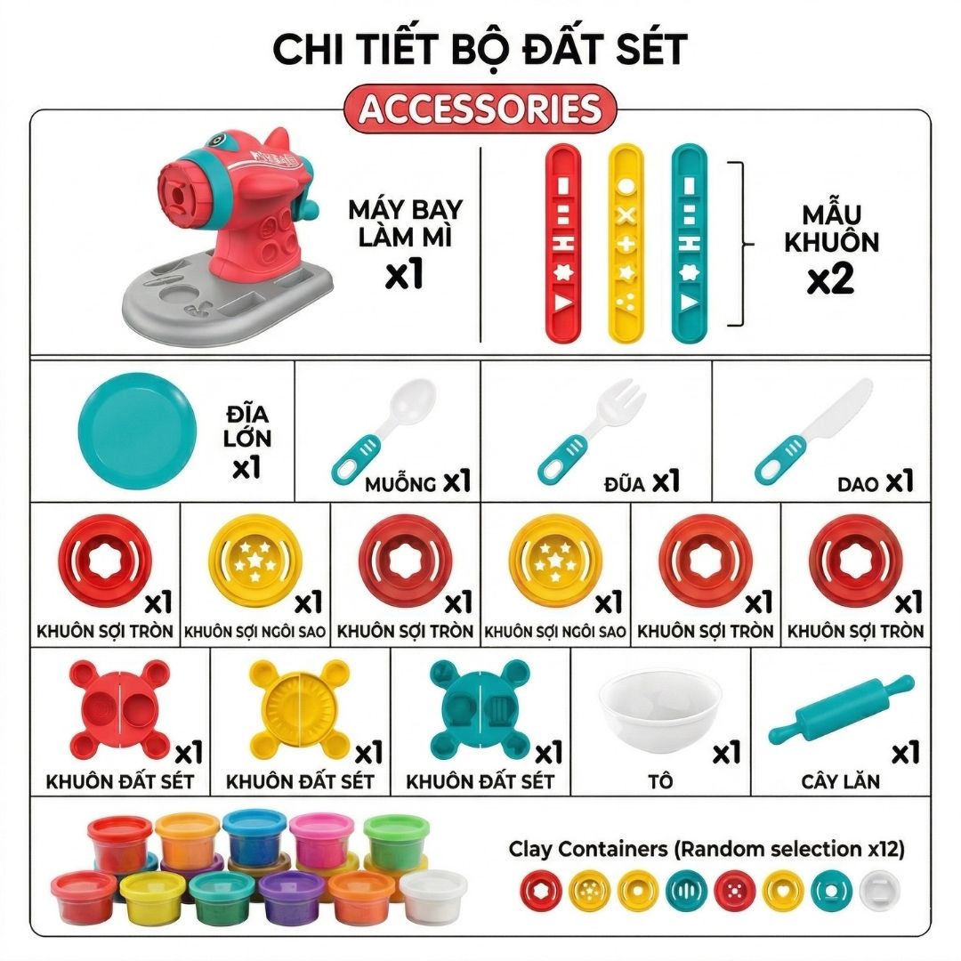 Đồ Chơi Nặn Đất Sét Máy Bay Làm Mì Đồ Chơi Sáng Tạo X168-7 PeeKaPaw Toys
