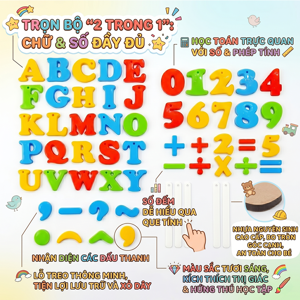 Túi chữ số Hoàng Thu hàng Việt Nam học chữ cái số đếm cho bé 3 tuổi PeeKaPaw Toys