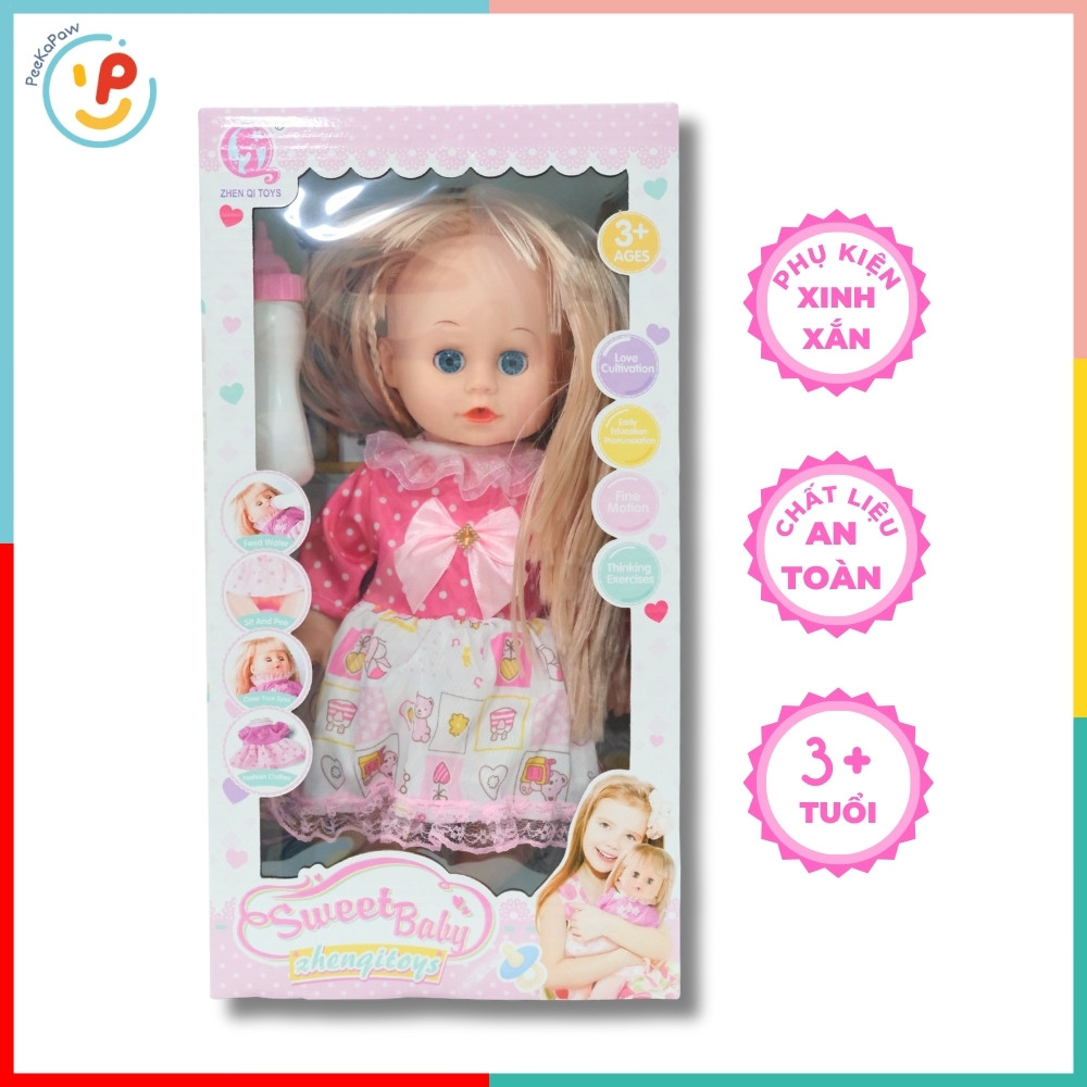 Búp bê bé gái kèm bình sữa cao 30cm 61127 PeeKaPaw Toys