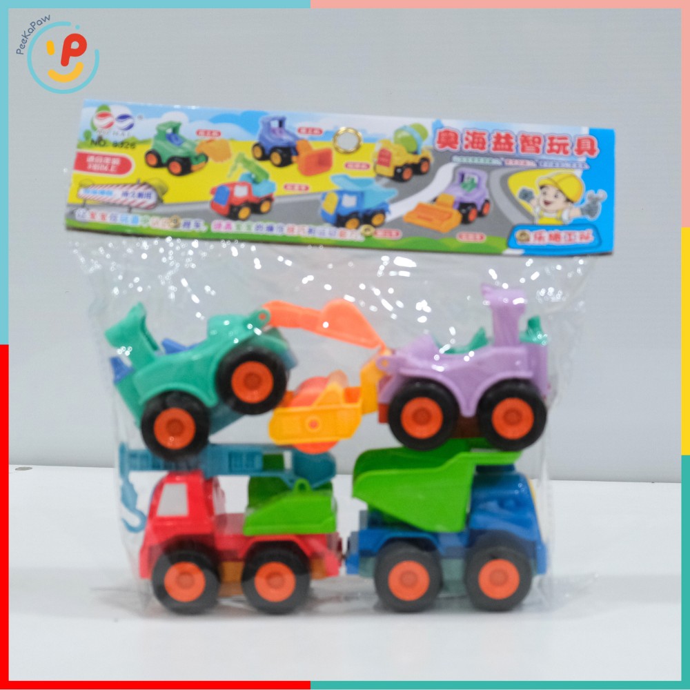 Túi 4 xe công trình chạy trớn màu pastel dễ thương 8326 PeeKaPaw Toys