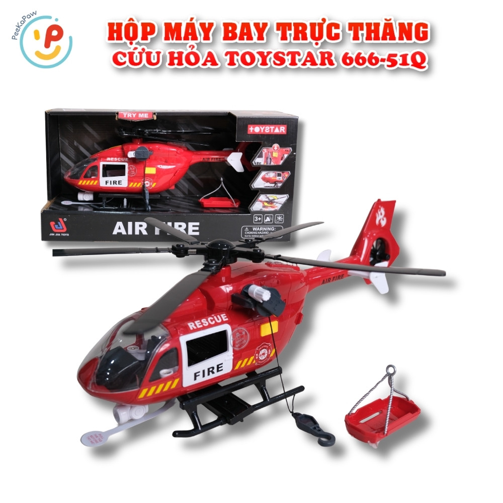 Máy bay trực thăng cứu hỏa ToyStar 666-51Q có đèn âm thanh PeeKaPaw Toys