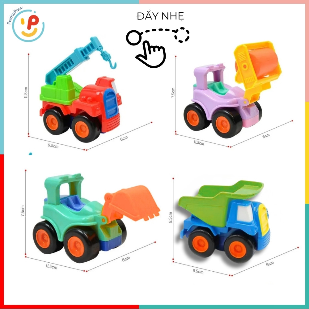 Túi 4 xe công trình chạy trớn màu pastel dễ thương 8326 PeeKaPaw Toys