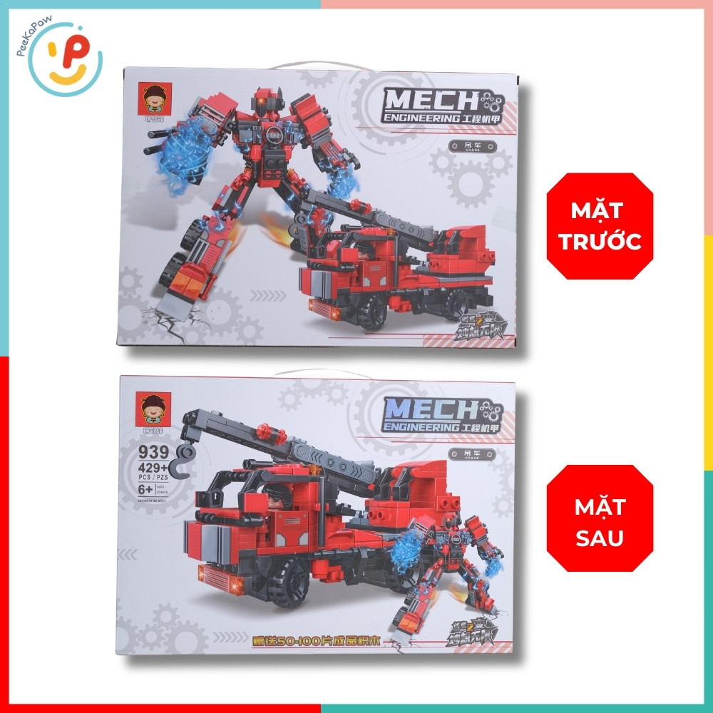 Đồ chơi lắp ráp robot biến hình xe cứu hỏa 429 chi tiết 939 PeeKaPaw Toys