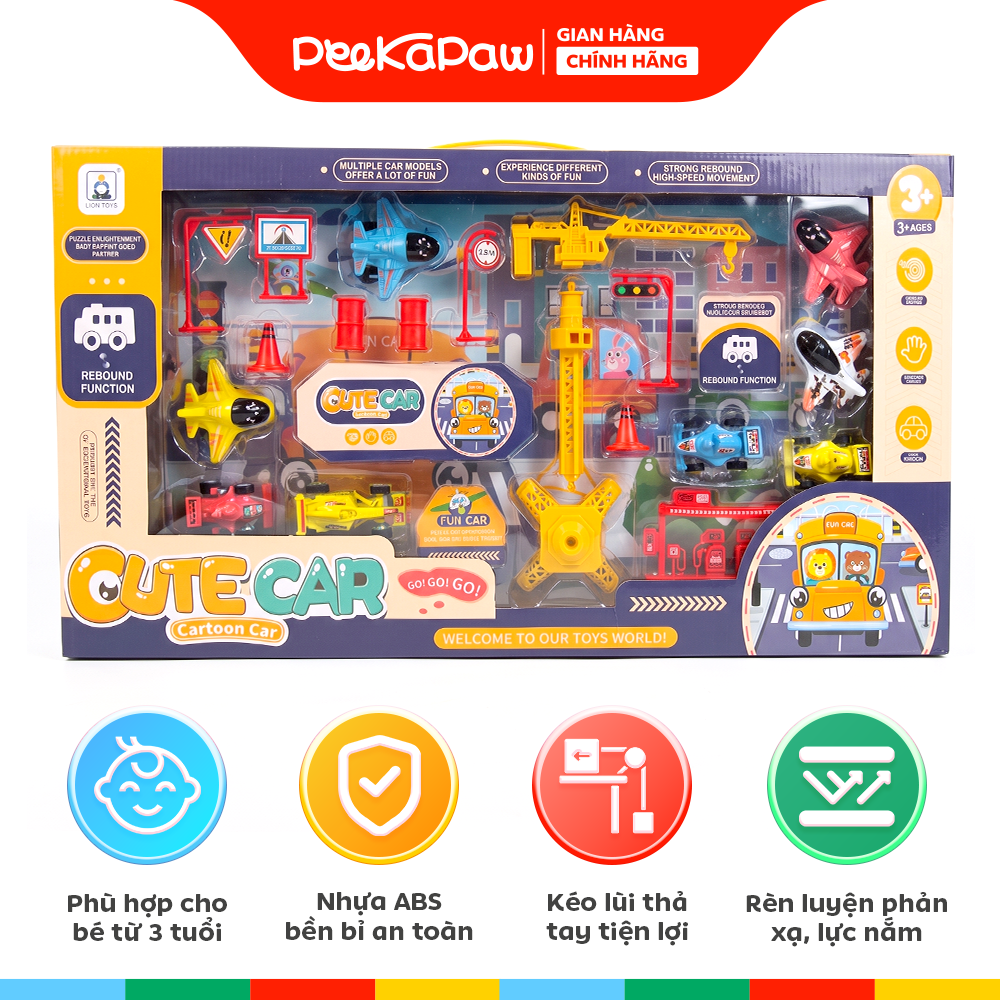 Hộp đồ chơi mô hình thành phố xe đua máy bay 134-16 PeeKaPaw Toys