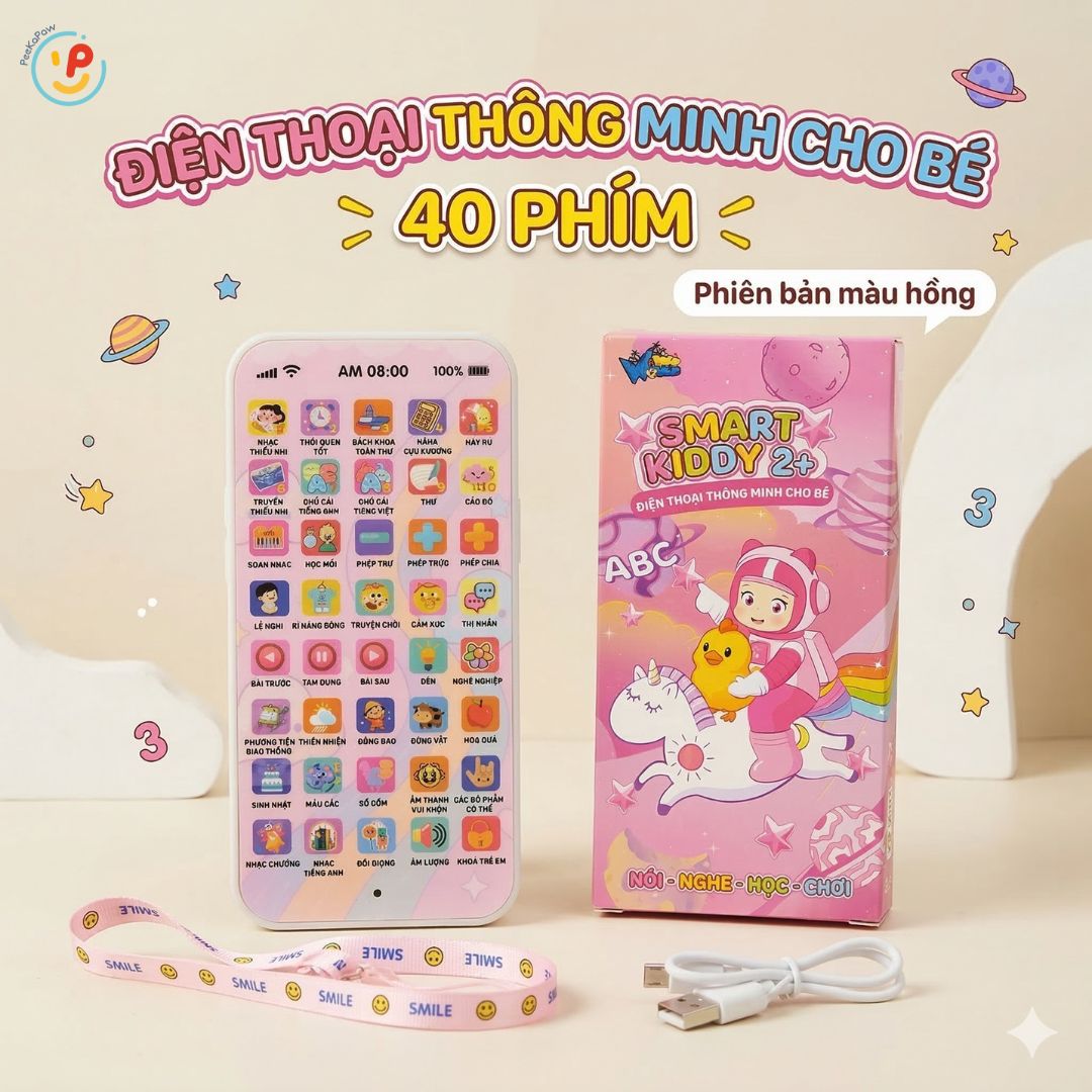 Điện thoại đồ chơi thông minh có nhạc đọc truyện học toán tiếng Việt cho bé 40 phím PeeKaPaw Toys