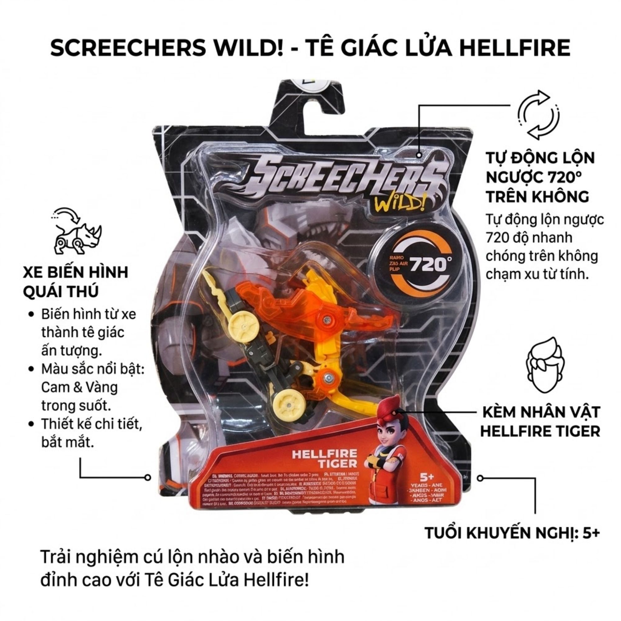 Xe Biến Hình Screechers Wild 720 Độ Tự Động Biến Hình PeeKaPaw Toys